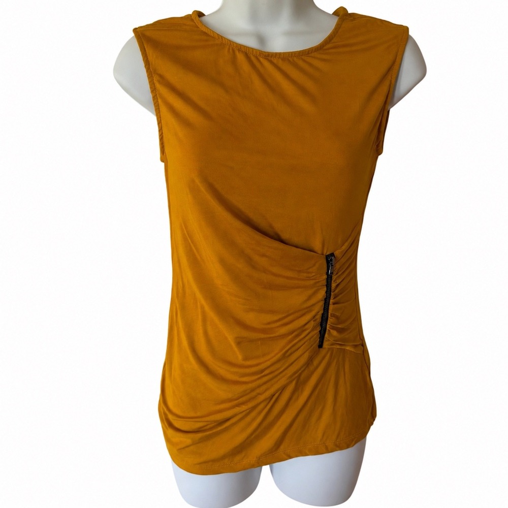 Colori Marjorie Sleeveless Draped Zipper Top Mustard Yellow Small Made in Canada
